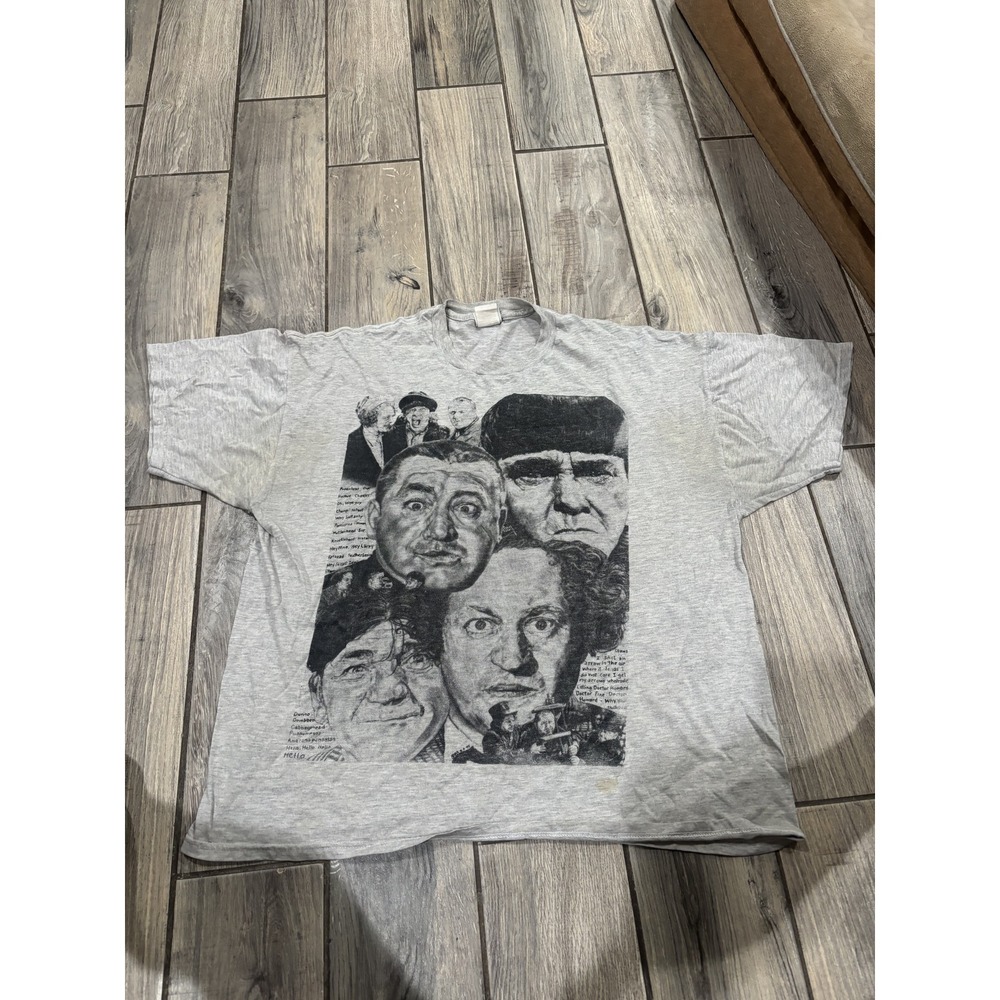 Vintage Jerzees Heavyweight The Three Stooges T-Shirt Men's 2XL Grey Comedy Act